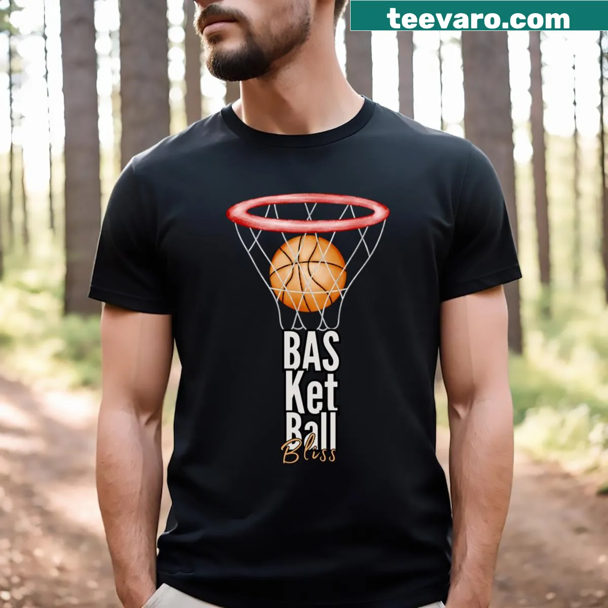 Basketball graphic featuring a ball and net on T-shirt — on a men's t-shirt