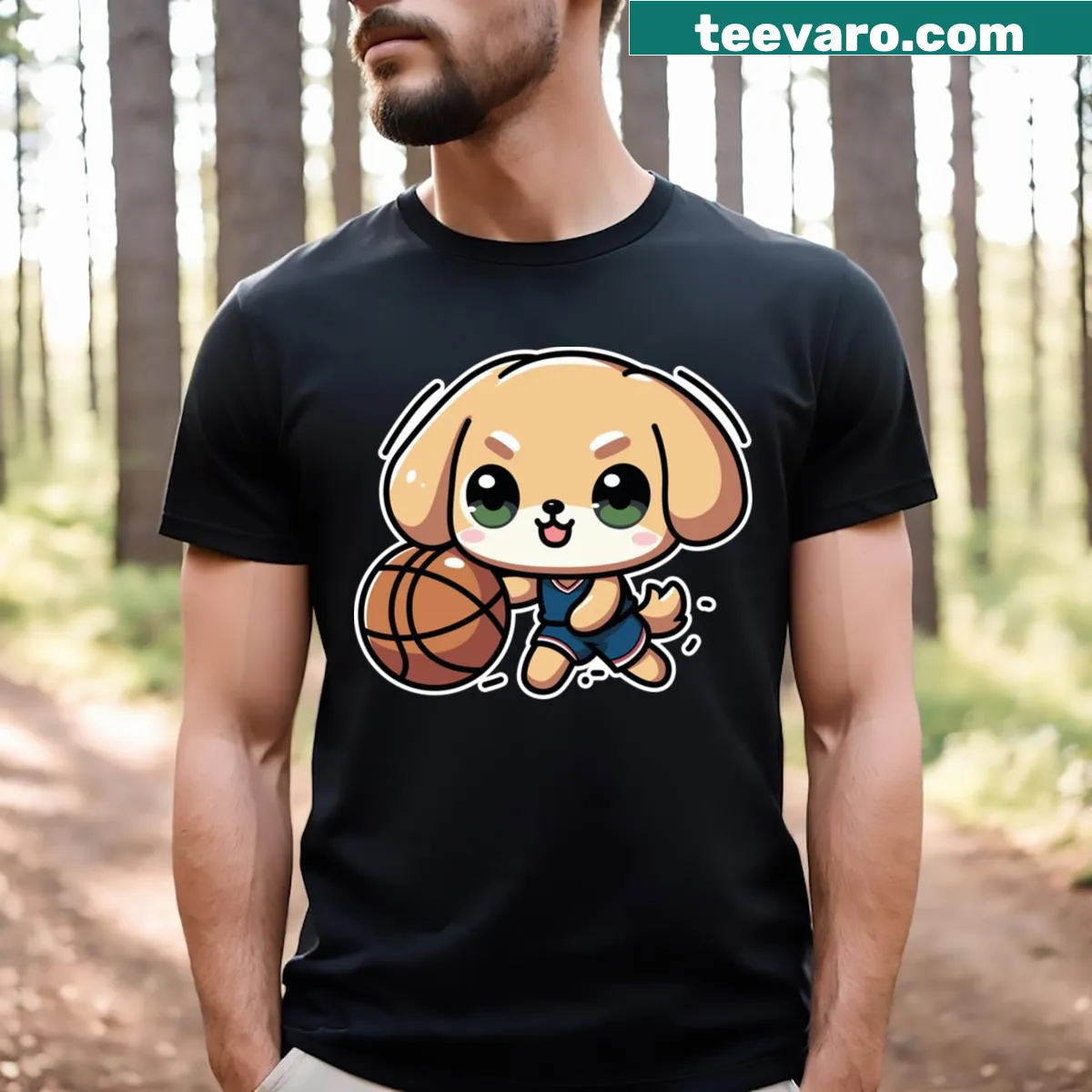 Cute puppy graphic dressed as a basketball player on T-shirt — on a men's t-shirt