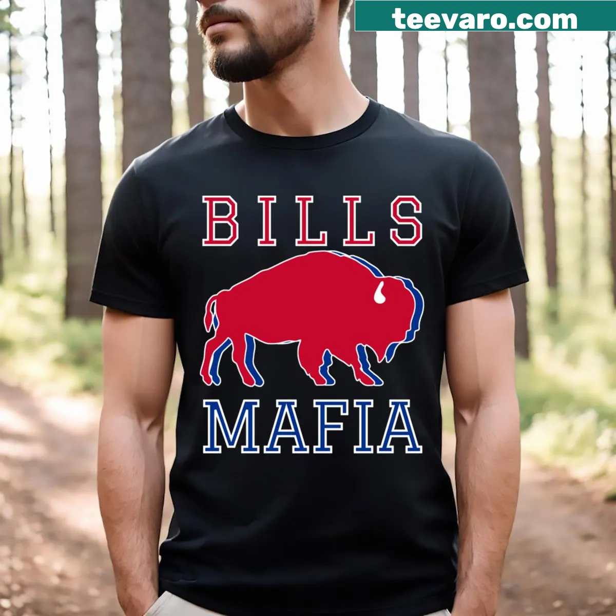 Playful Buffalo Bills Mafia graphic on an essential T-shirt — on a men's t-shirt