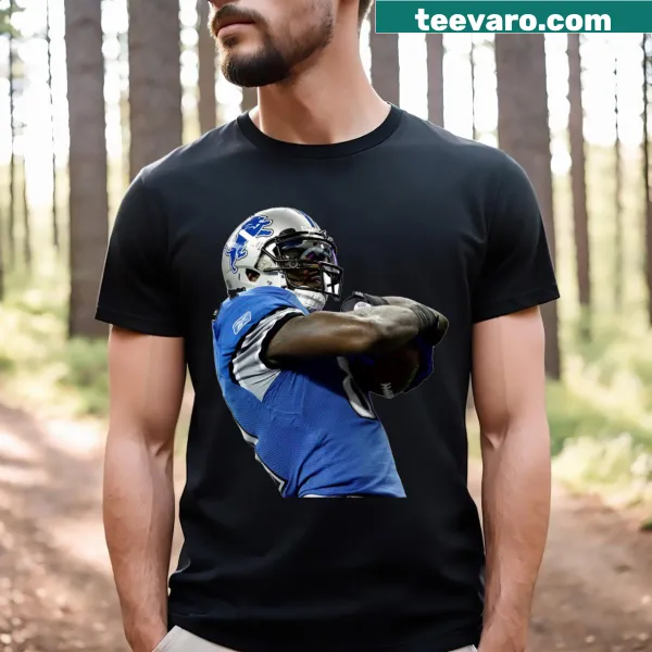 Football themed T-shirt featuring Calvin Johnson's name and number