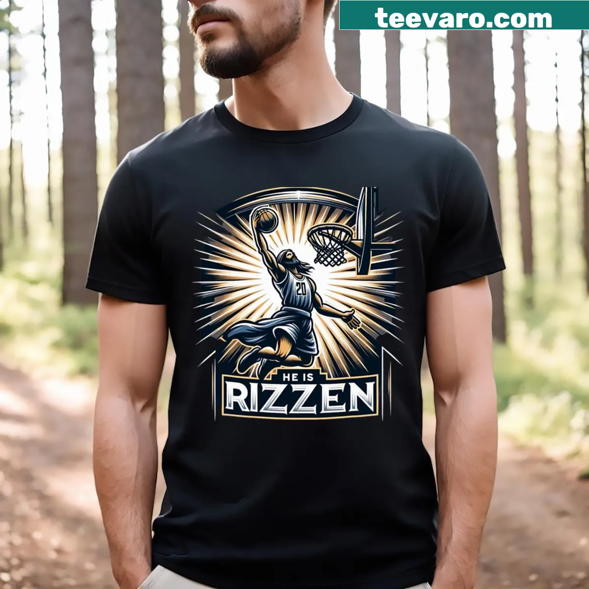 Inspirational basketball t-shirt with Easter-themed text — on a men's t-shirt