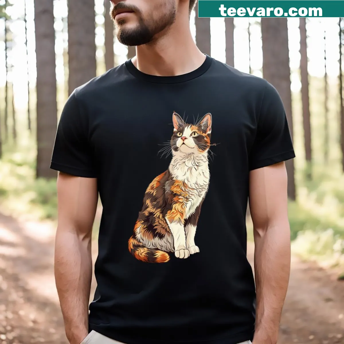 Cottagecore T-shirt featuring cozy cat illustrations and nature elements — on a men's t-shirt