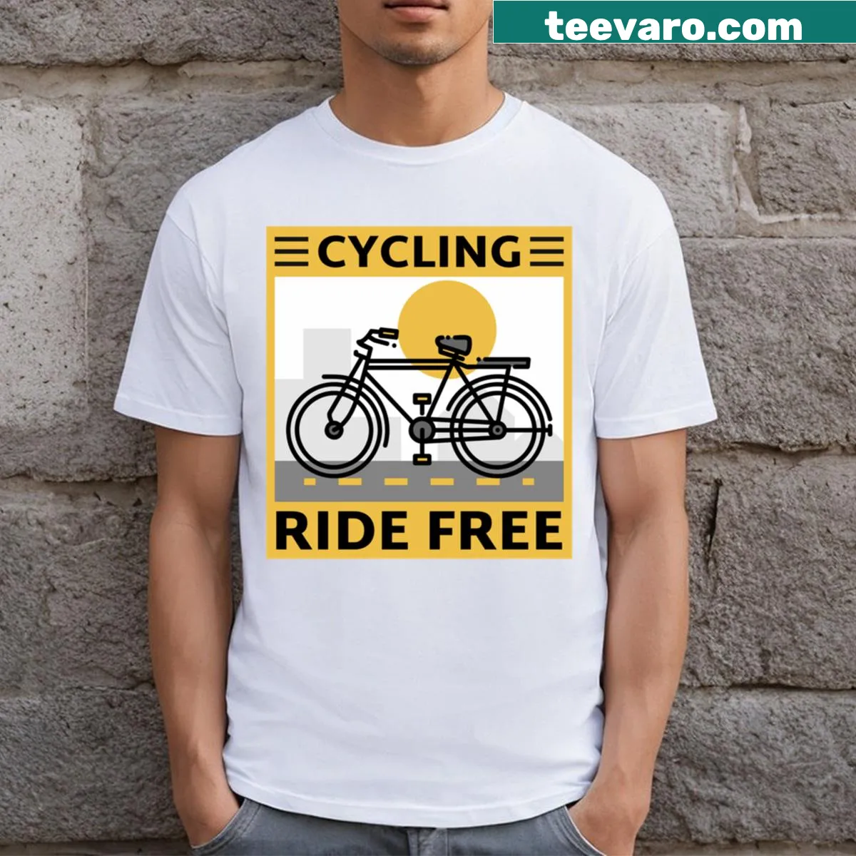 Cyclist illustration on a fitness T-shirt, showcasing a ride free theme — on a men's t-shirt