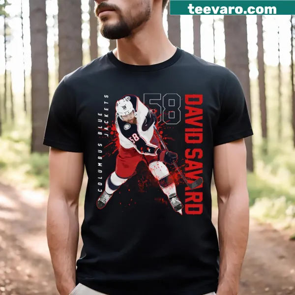 David Savard in a superstar pose on a hockey T-shirt