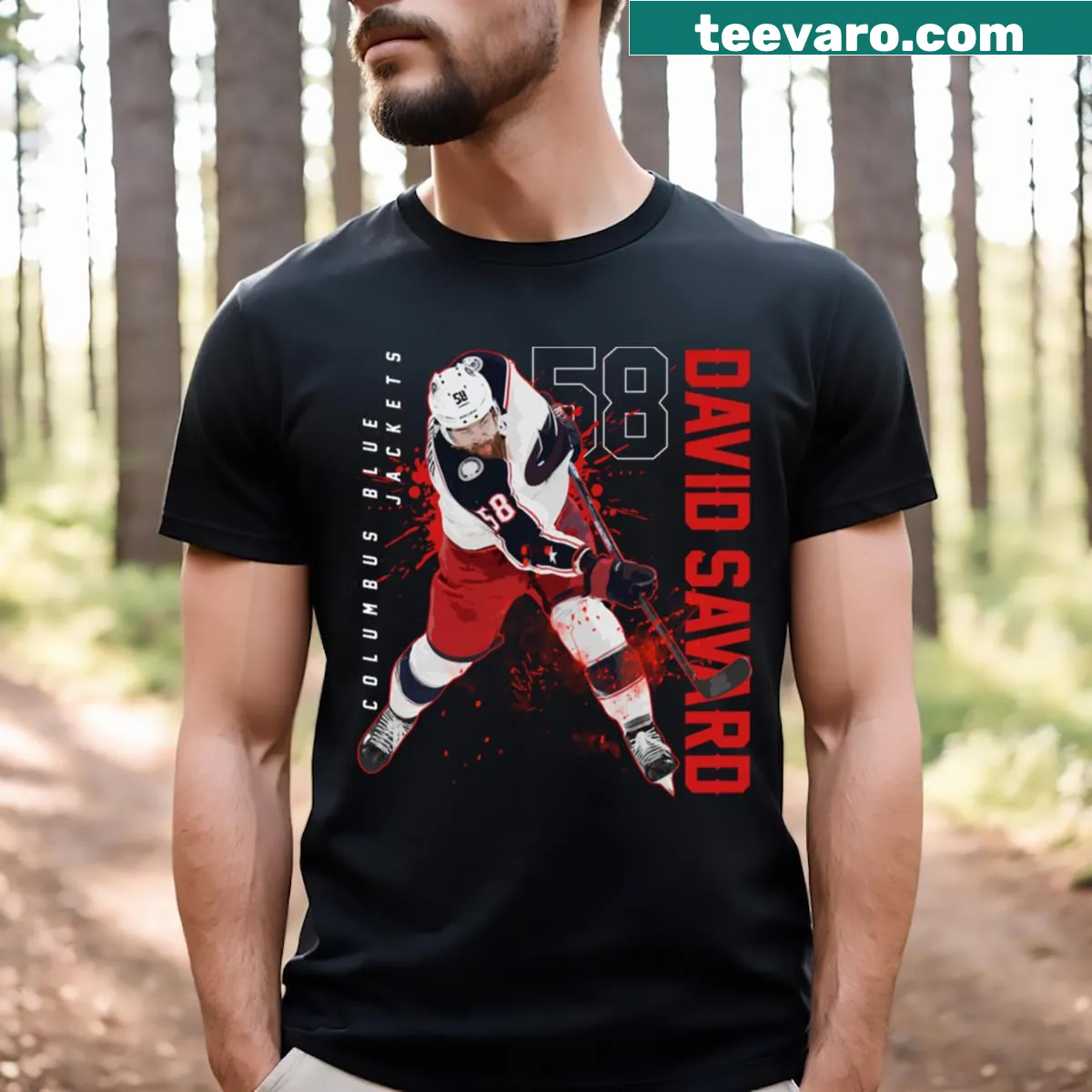 David Savard in a superstar pose on a hockey T-shirt — on a men's t-shirt