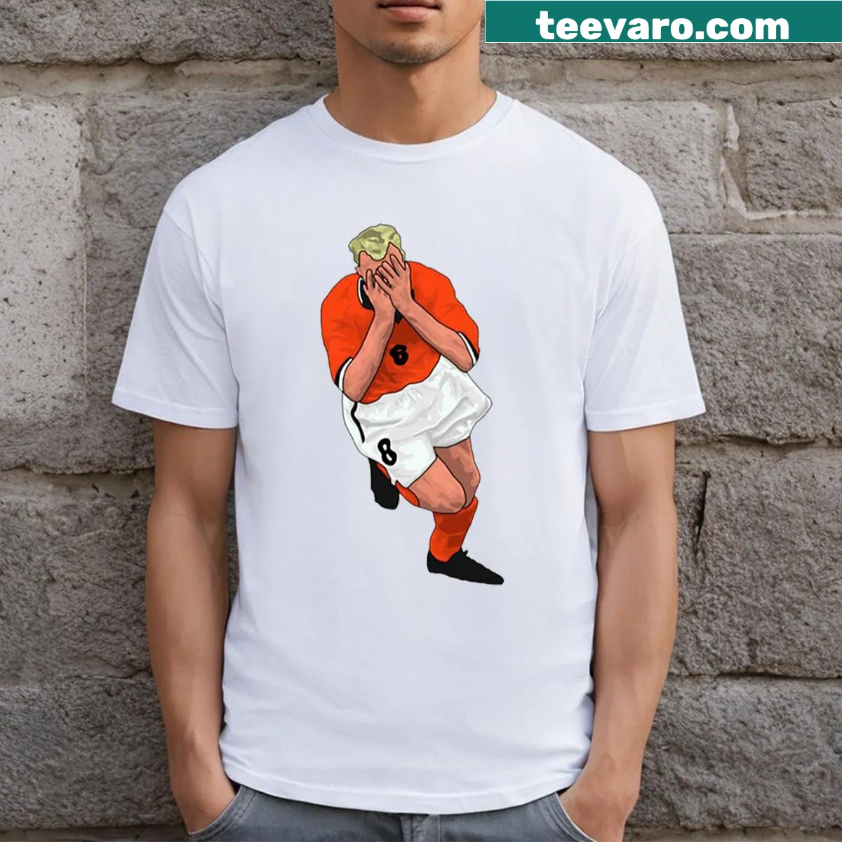 T-shirt featuring a tribute to Dennis Bergkamp — on a men's t-shirt