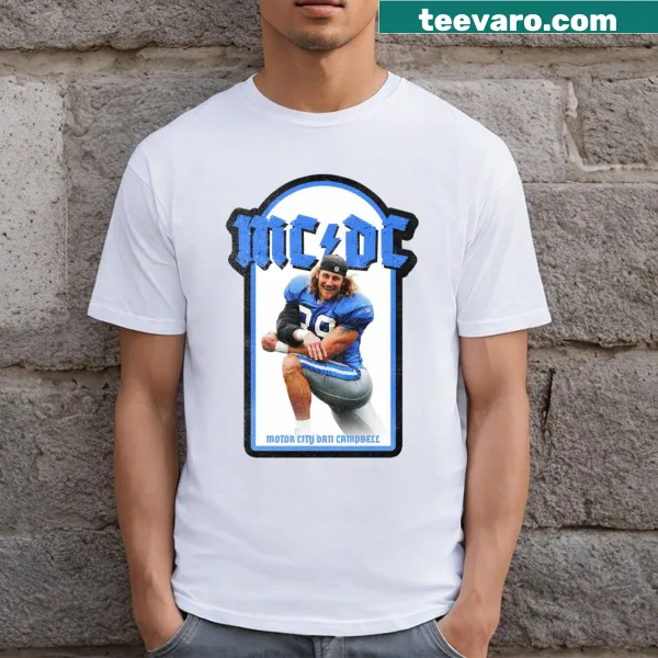 Illustration of Dan Campbell with Detroit Lions logo on T-shirt