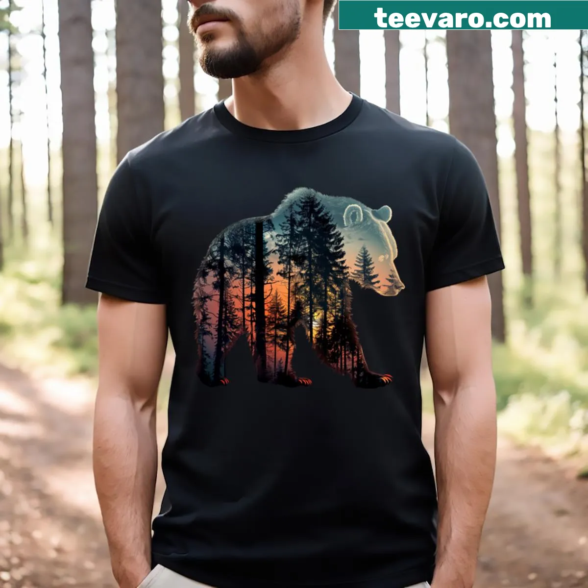 Dynamic graphic t-shirt featuring a grizzly bear illustration — on a men's t-shirt