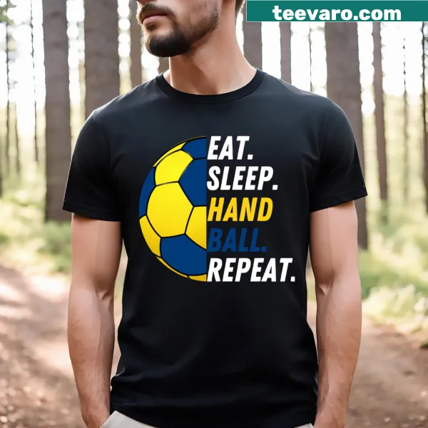 Playful handball-themed shirt with bold text