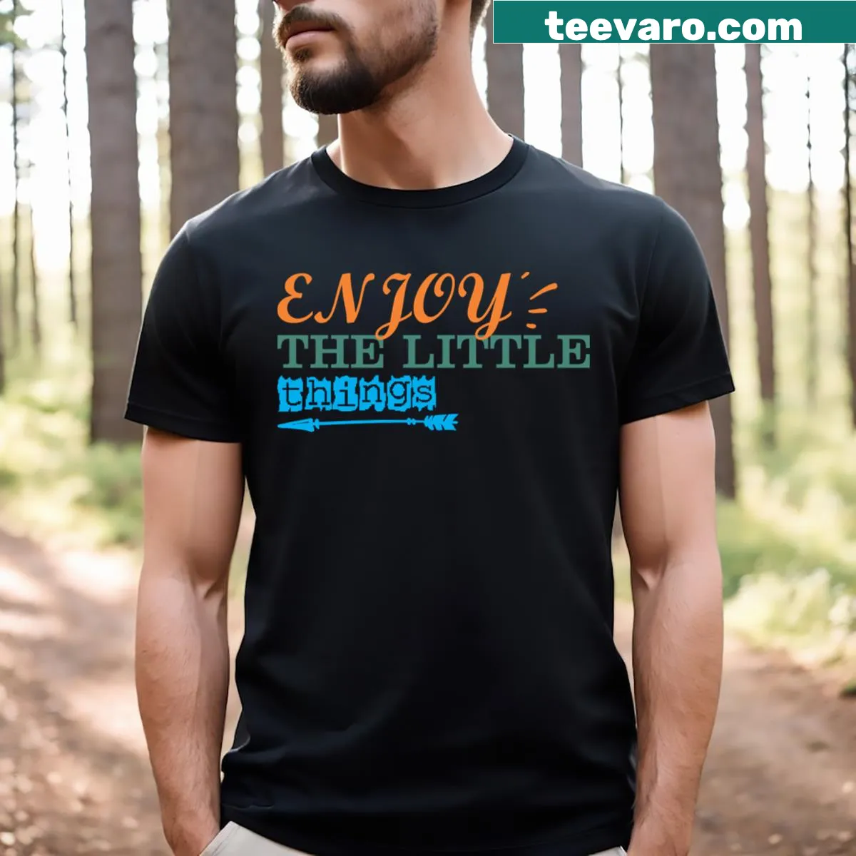 T-shirt with uplifting text: Enjoy The Little Things — on a men's t-shirt