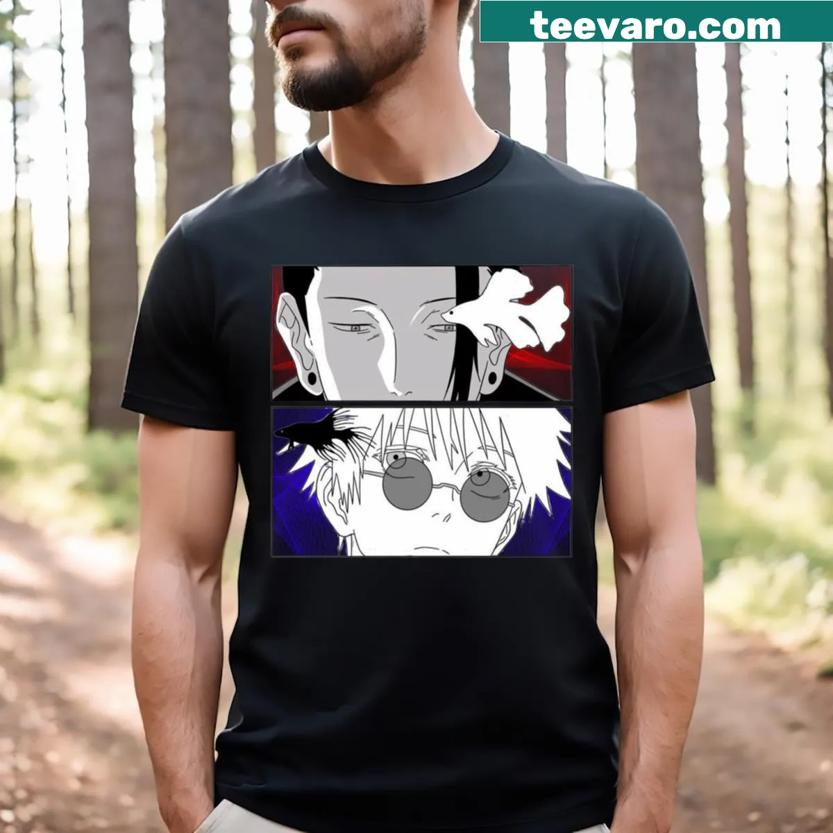 Graphic T-shirt featuring Gojo and Geto from Jujutsu Kaisen — on a men's t-shirt