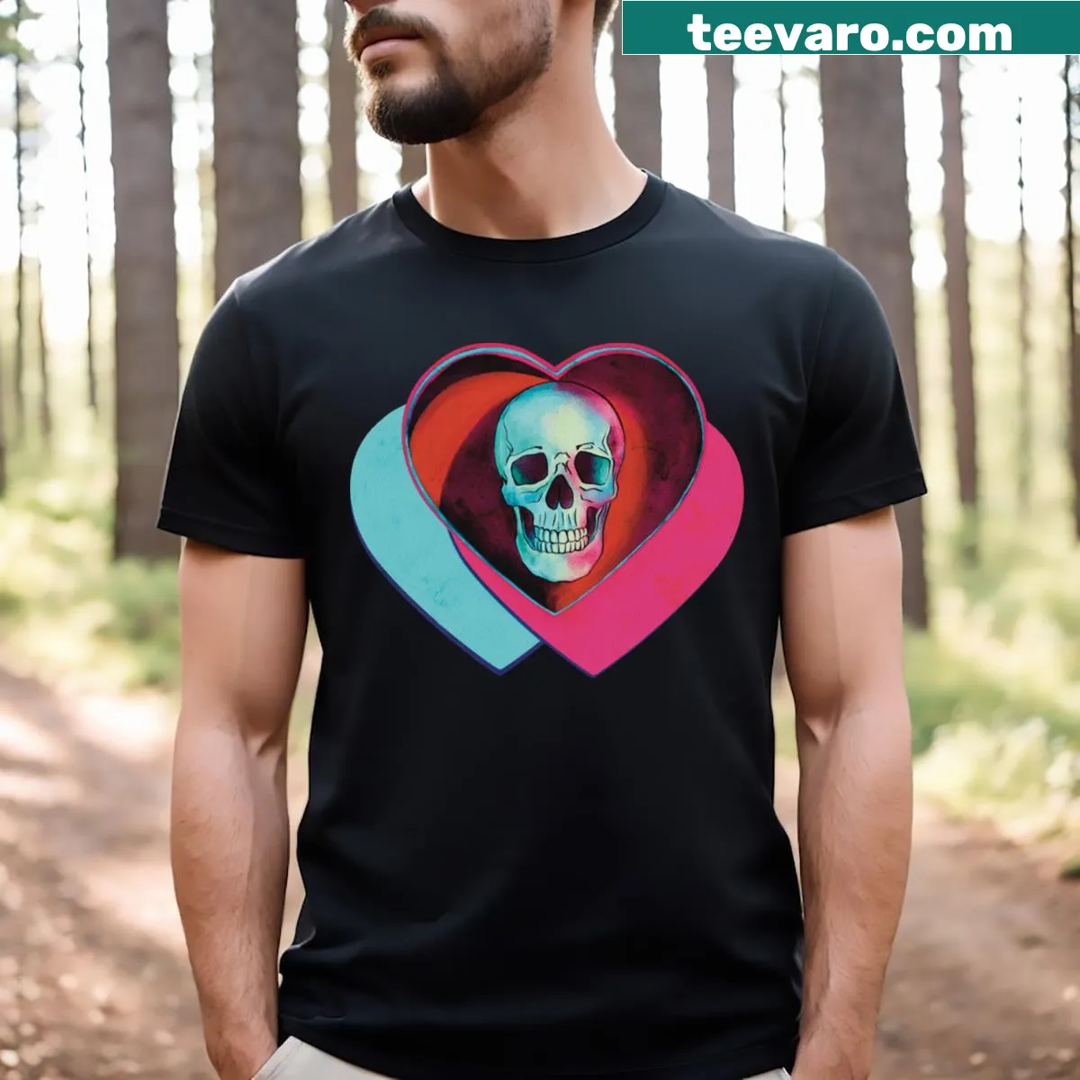 Human skull within a heart illustration on a T-shirt. — on a men's t-shirt