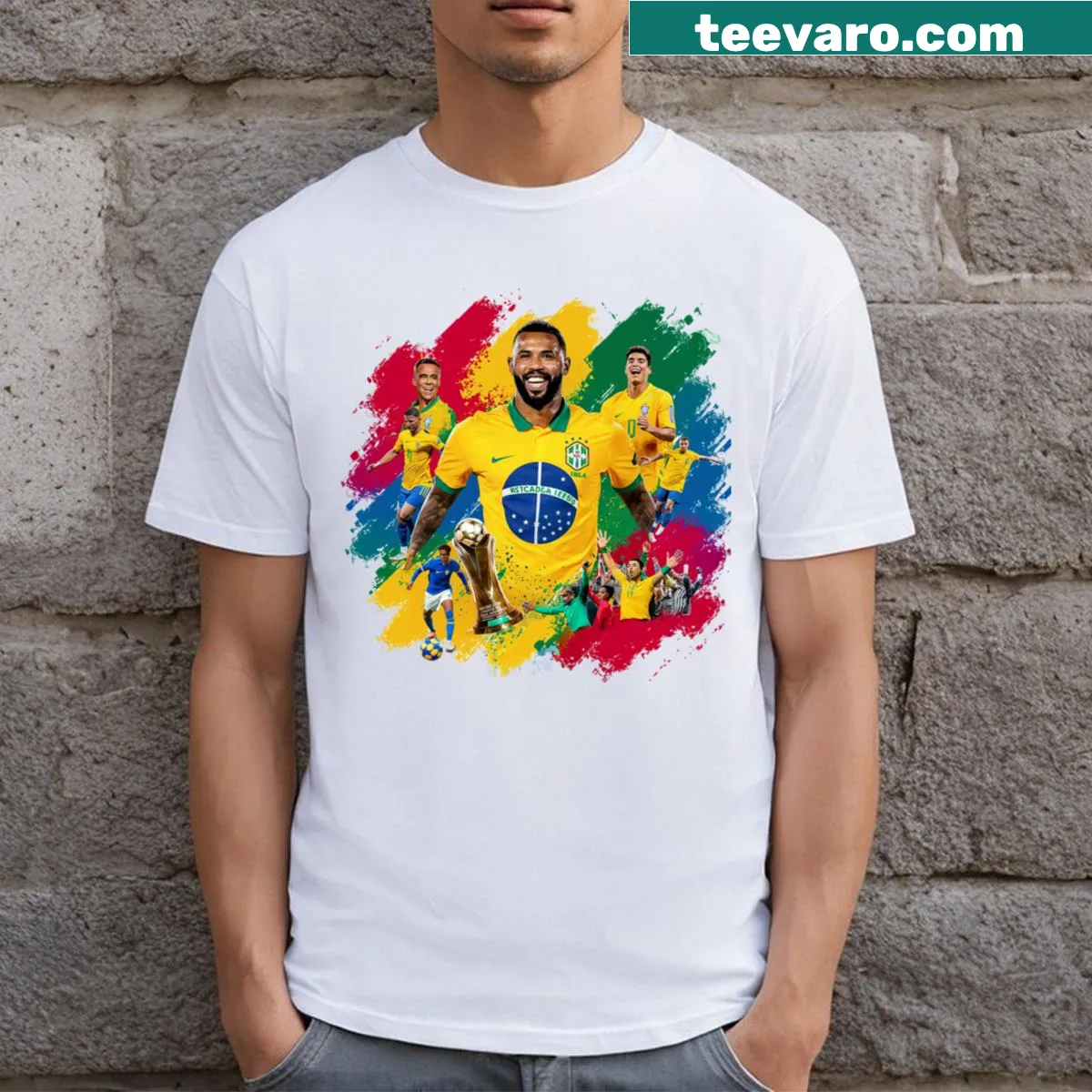 Football-themed t-shirt expressing love for Brazil — on a men's t-shirt