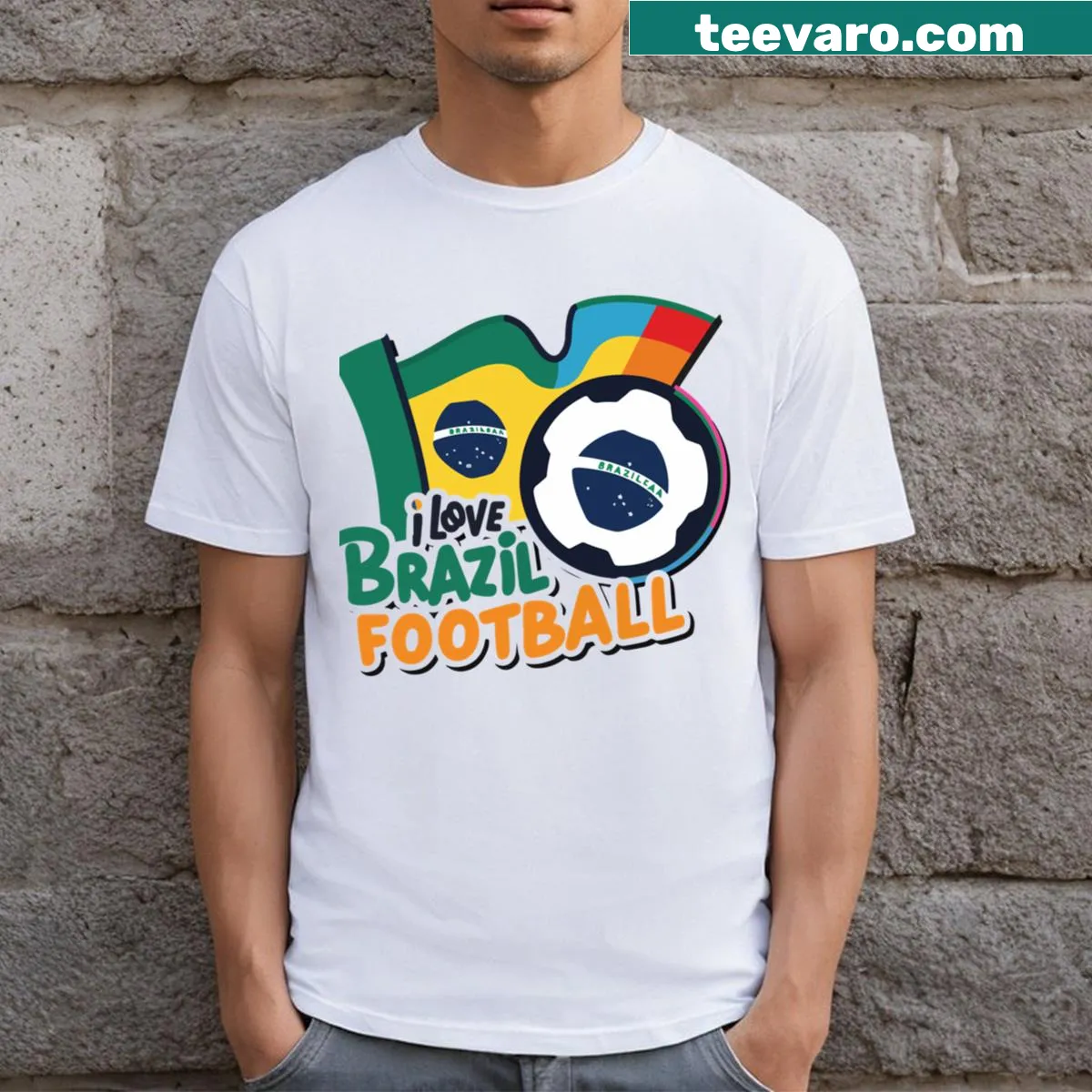 Graphic t-shirt expressing love for Brazil — on a men's t-shirt