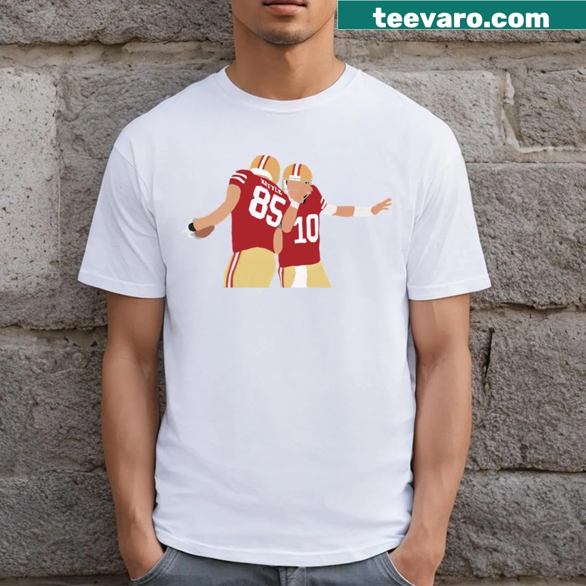Illustration of Jimmy Garoppolo and George Kittle on a T-shirt — on a men's t-shirt