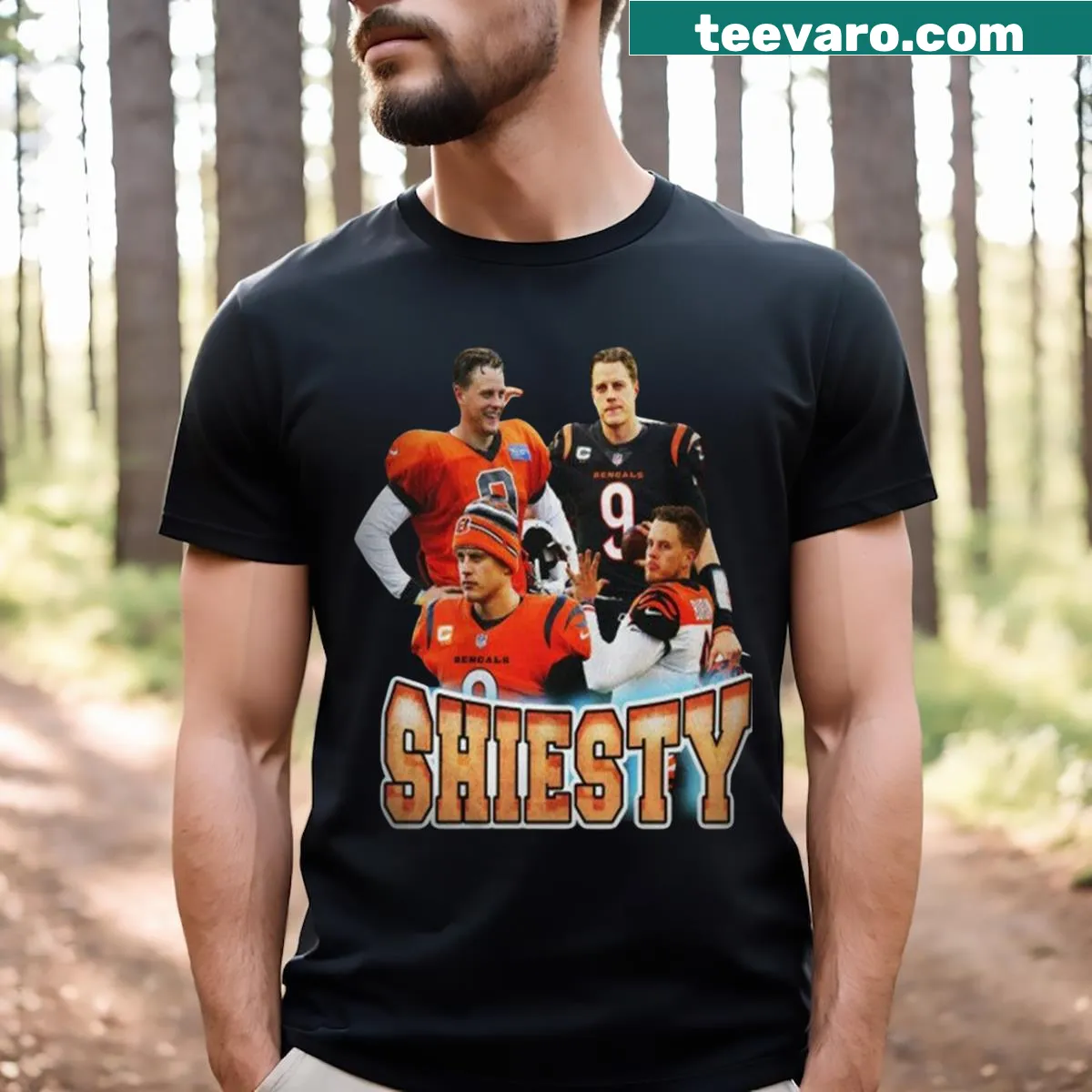 Stylish T-shirt featuring Joe Burrow with a playful Cajun theme — on a men's t-shirt