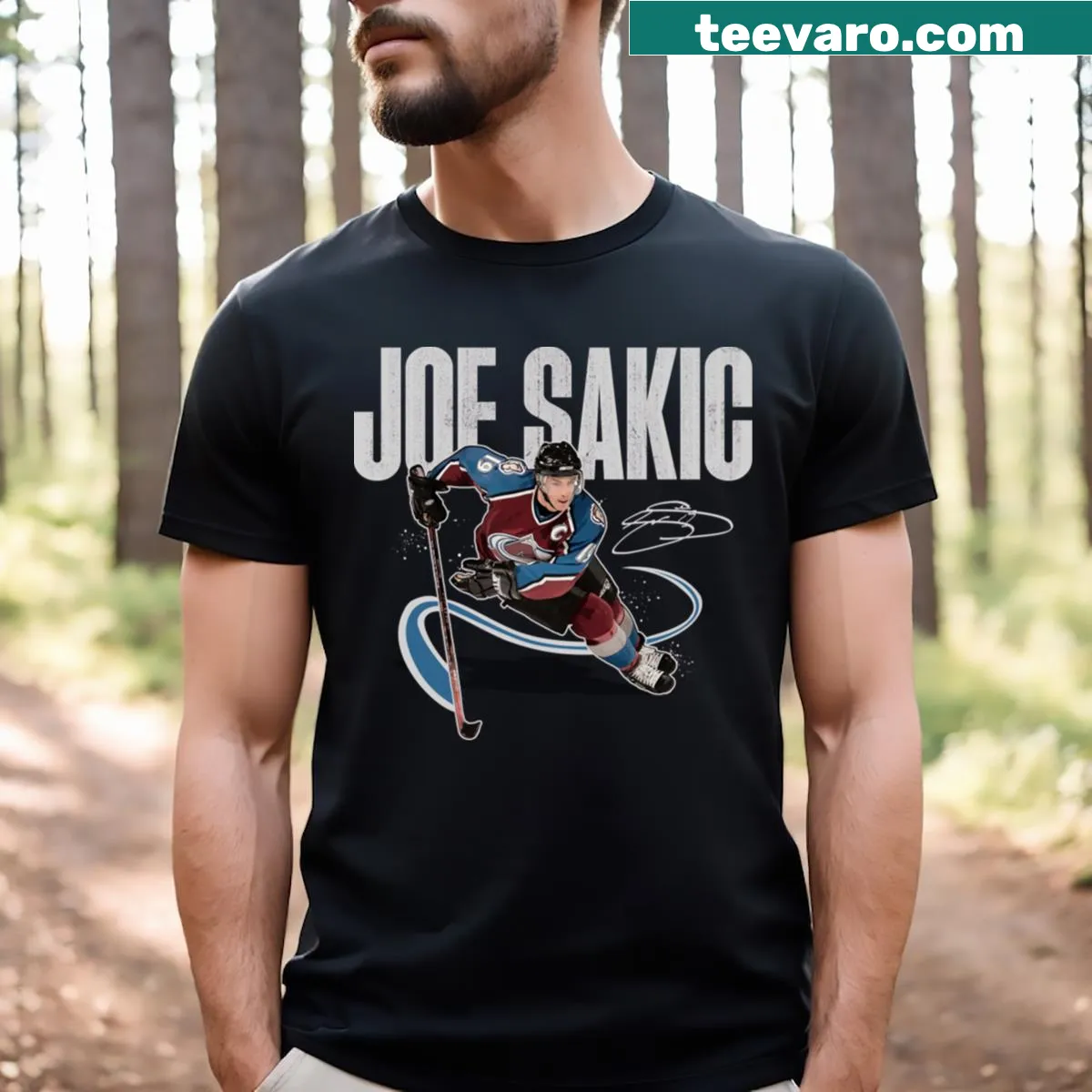 Tribute t-shirt featuring Joe Sakic and 'Mr. Clutch' text — on a men's t-shirt