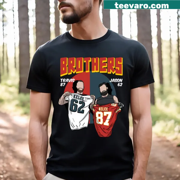 Comic-style t-shirt featuring the Kelce Brothers
