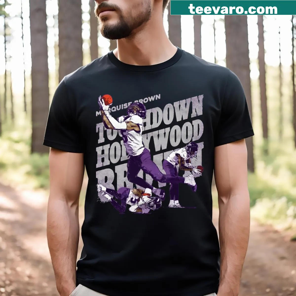 T-shirt featuring Marquise Brown's name in bold typography — on a men's t-shirt