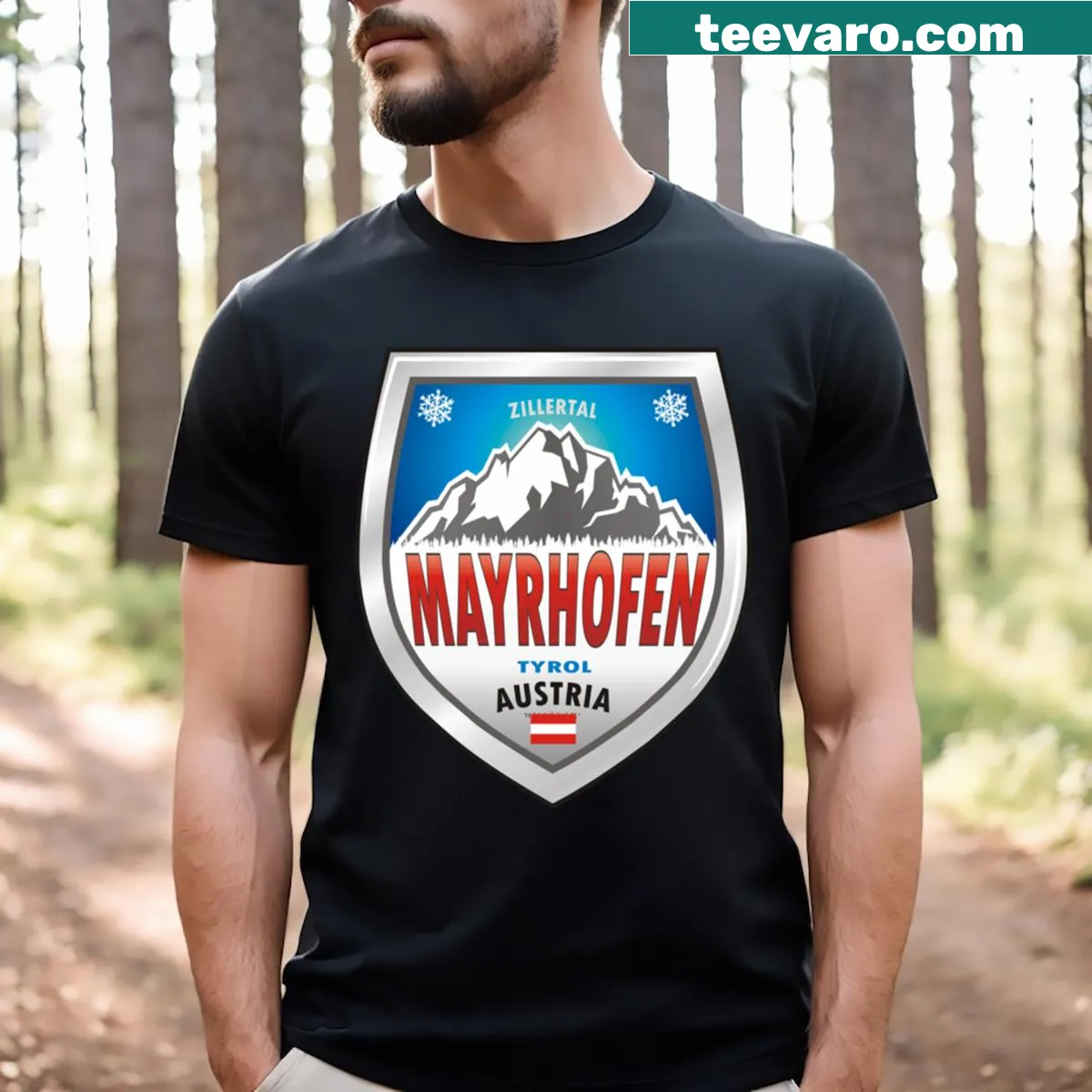Illustration of Zillertal Mountains on a travel-themed tee — on a men's t-shirt