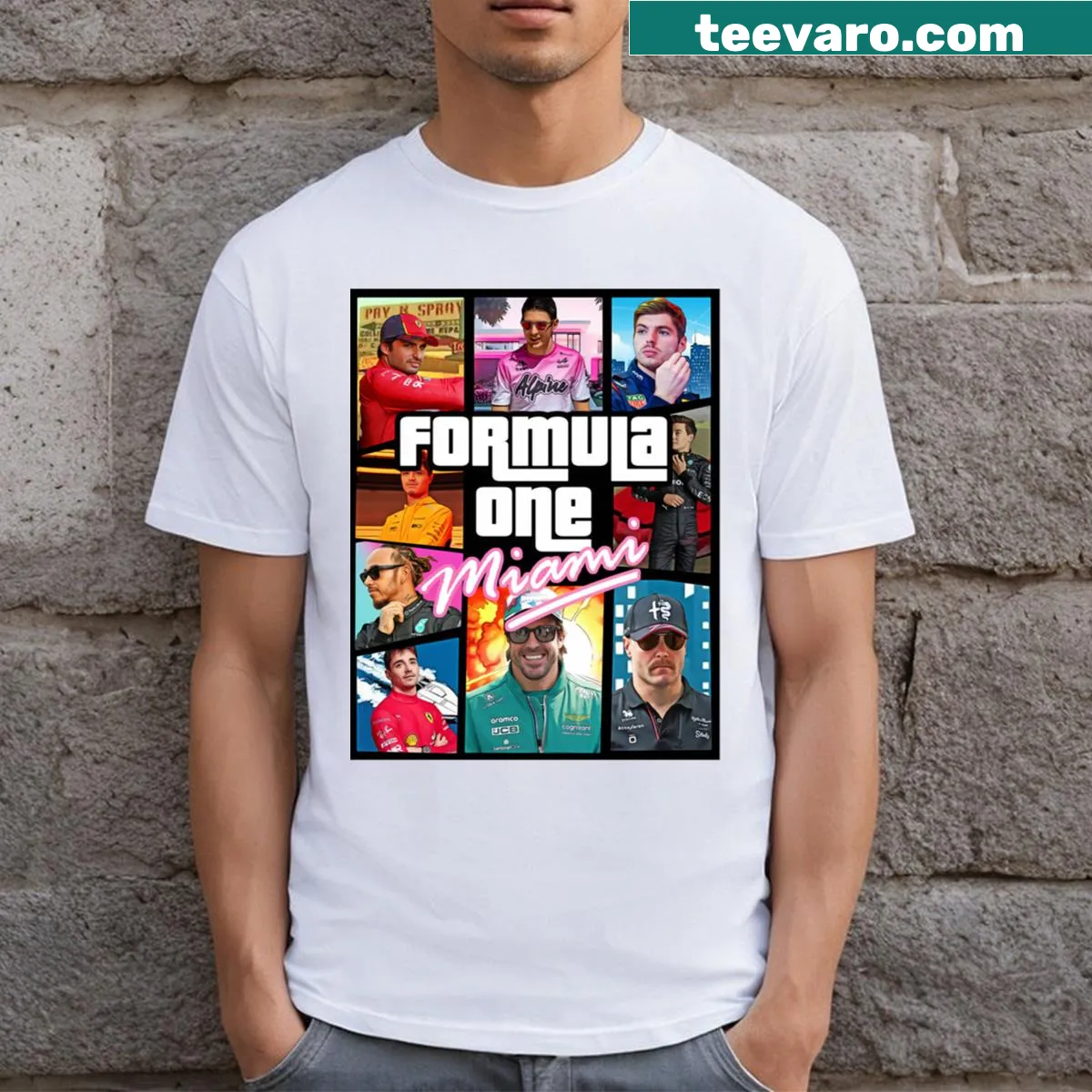 Minimalist Miami F1 t-shirt with sleek design — on a men's t-shirt
