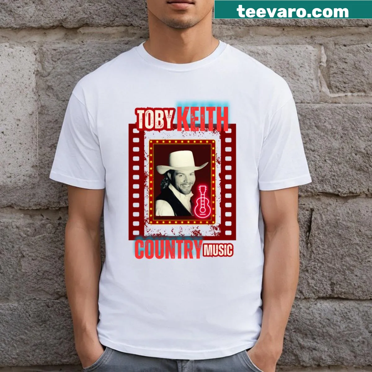 Vintage-inspired T-shirt celebrating country music and guitarists — on a men's t-shirt
