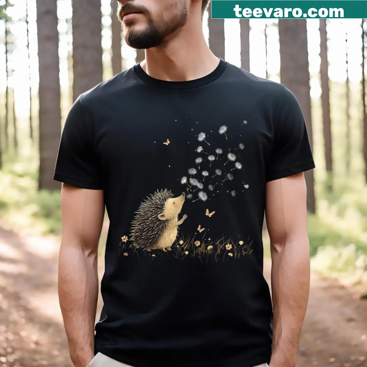 T-shirt with the phrase My Heart Belongs To Hedgehogs in whimsical font — on a men's t-shirt