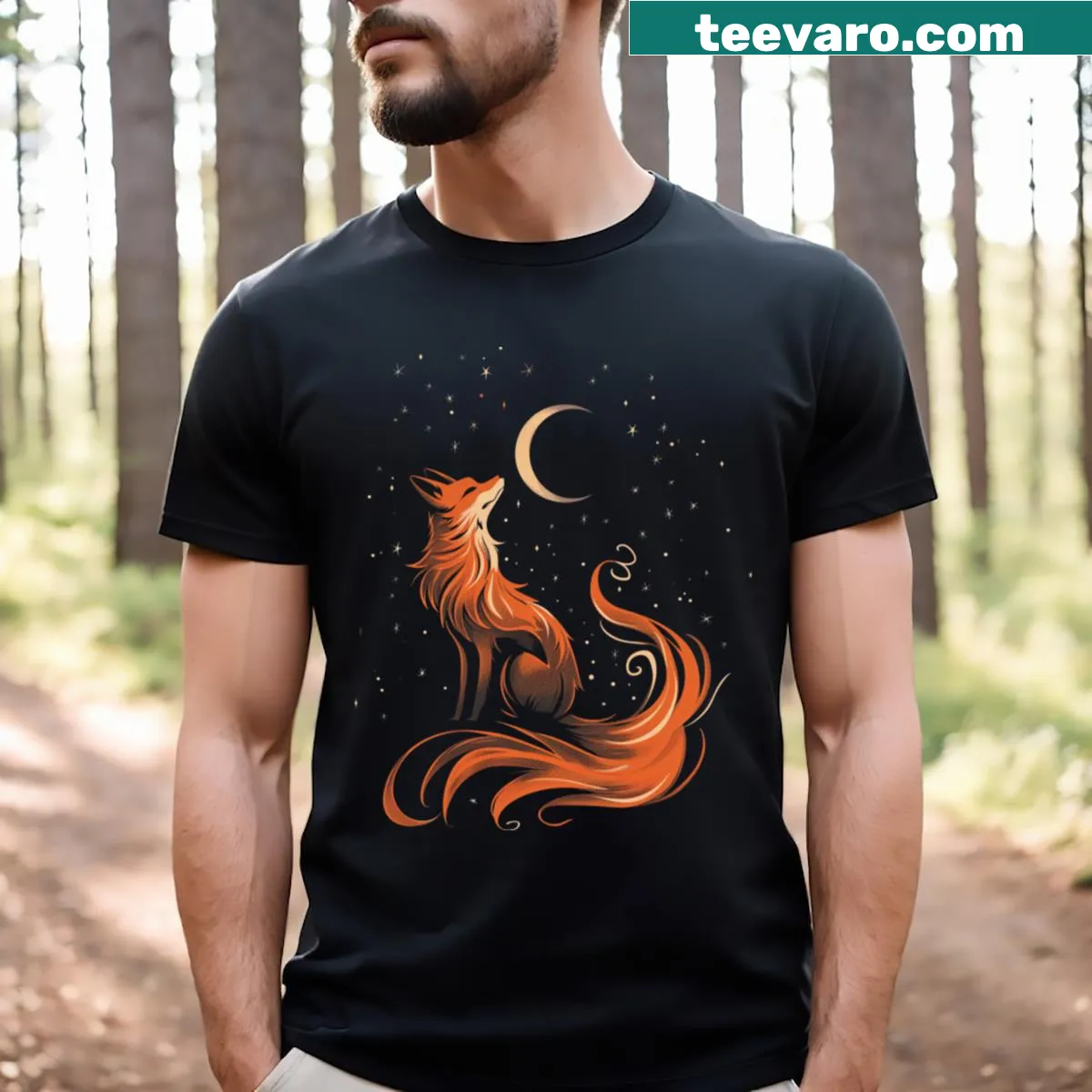 Illustrated fox design on a T-shirt celebrating nature — on a men's t-shirt