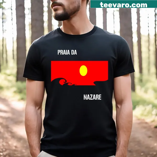 Illustrative T-shirt featuring Praia Da Nazare beach scene
