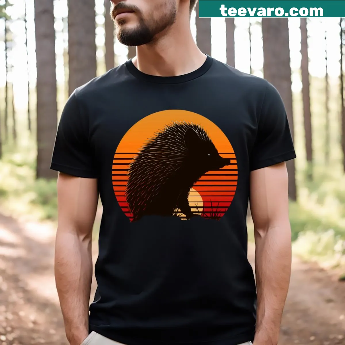 Illustration of an active hedgehog with a fun design — on a men's t-shirt