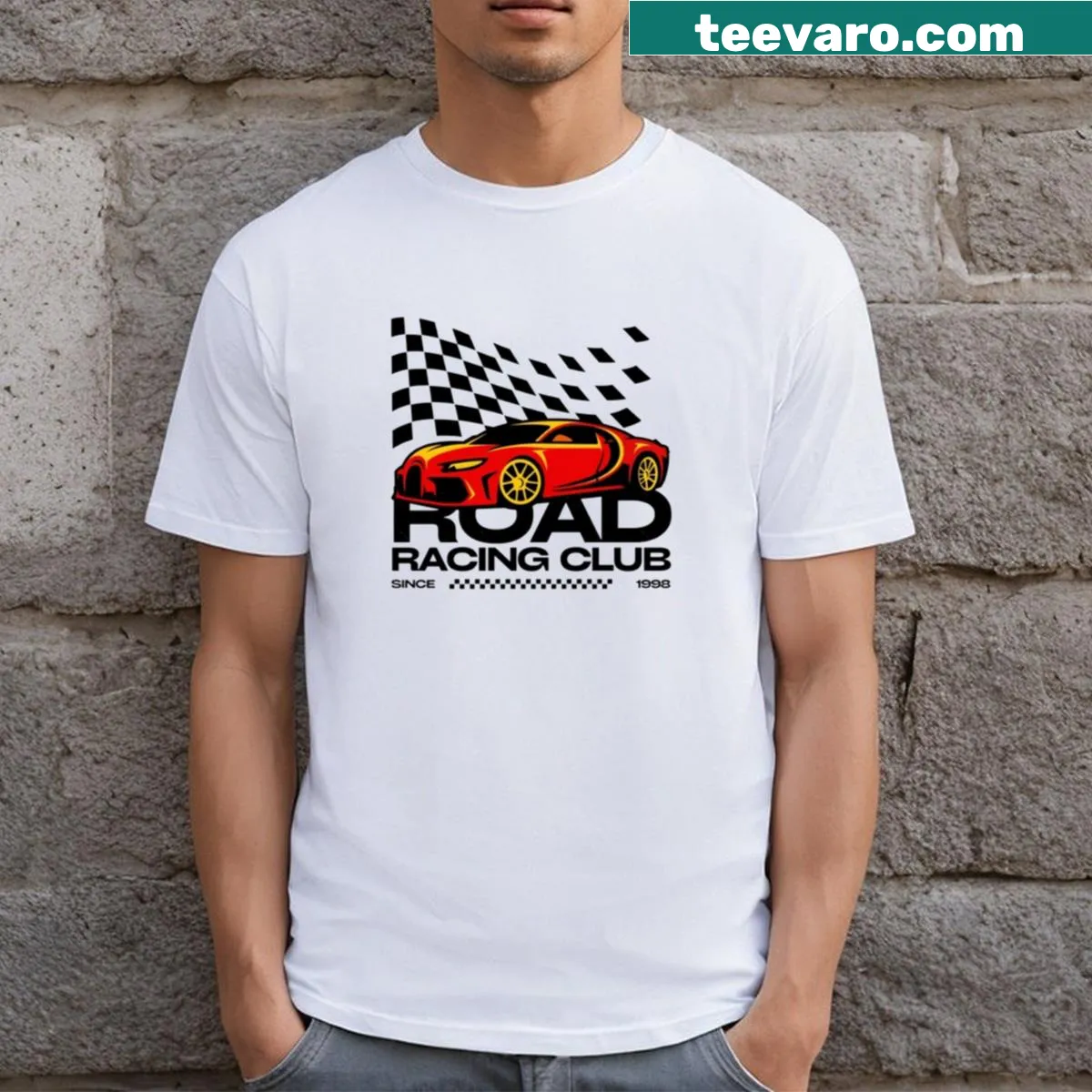 Illustrated red supercar t-shirt design. — on a men's t-shirt
