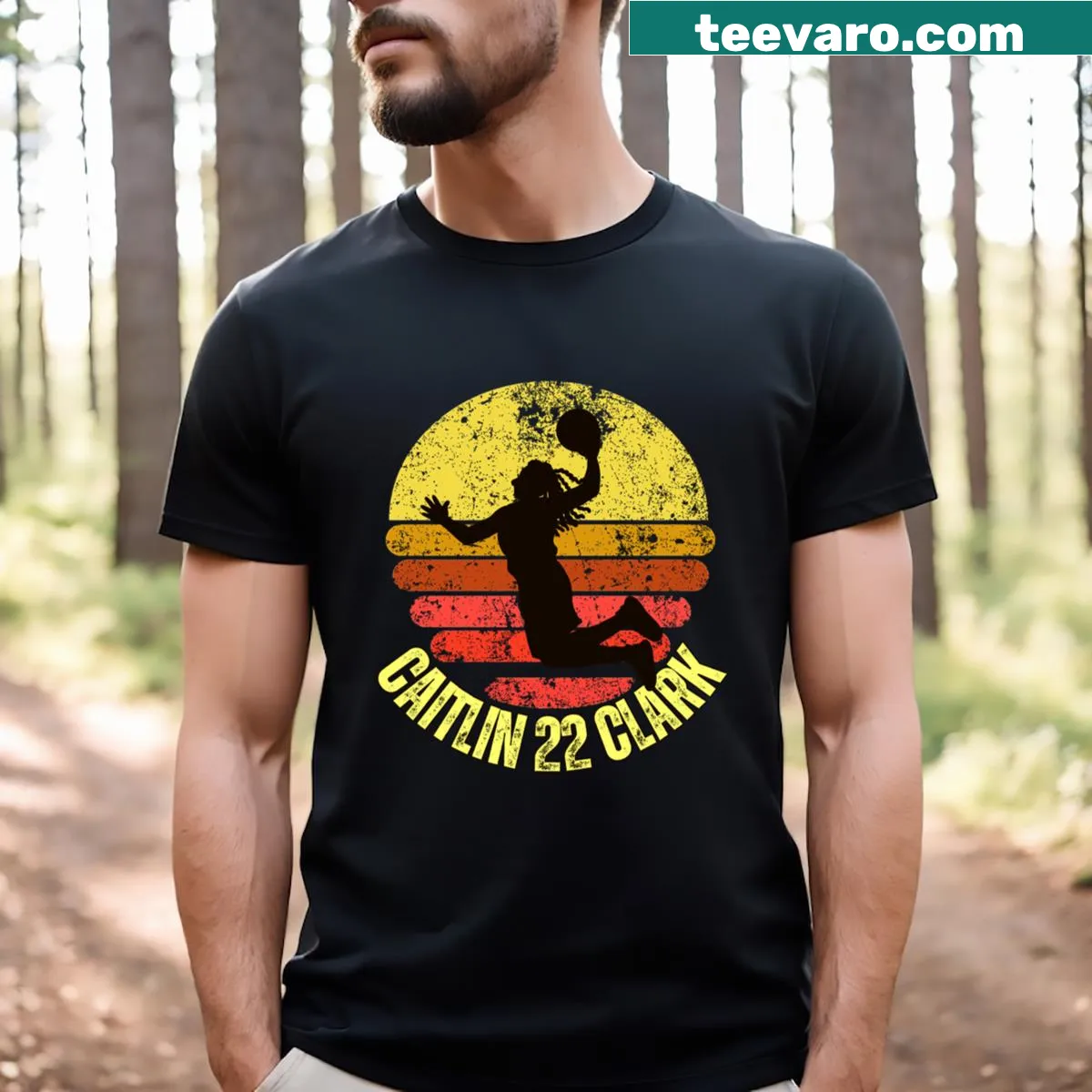 Retro sunset graphic on a casual T-shirt — on a men's t-shirt