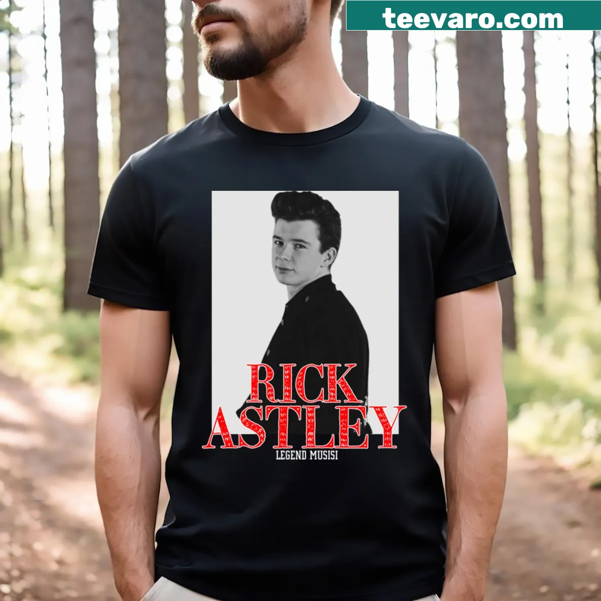 T-shirt featuring Rick Astley design — on a men's t-shirt