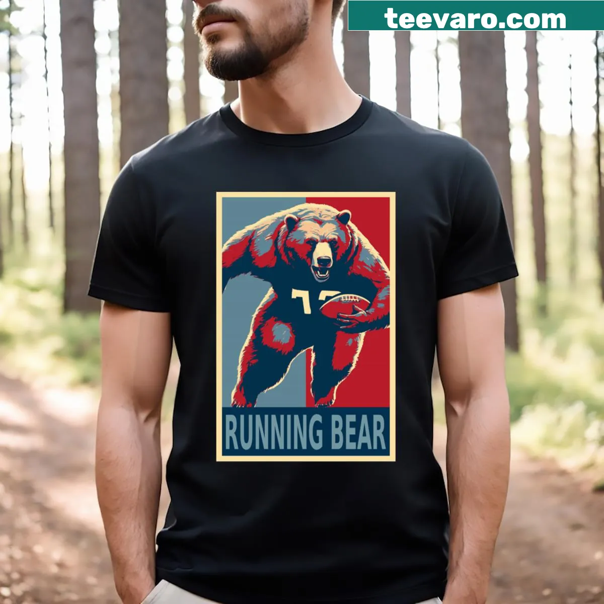 Sporty bear graphic t-shirt with American football theme — on a men's t-shirt