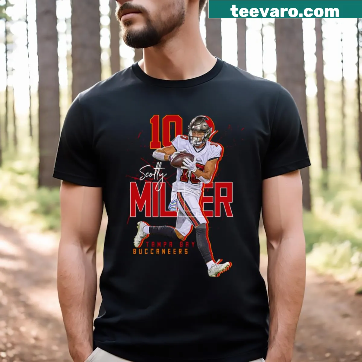 Motivational running t-shirt with Scotty Miller Run typography — on a men's t-shirt