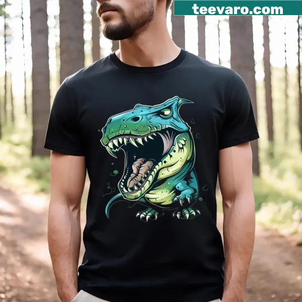 Illustration of sharks swimming in ocean waves on a T-shirt.
