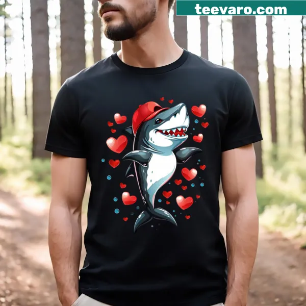 Underwater illustration of sharks swimming gracefully on a T-shirt.