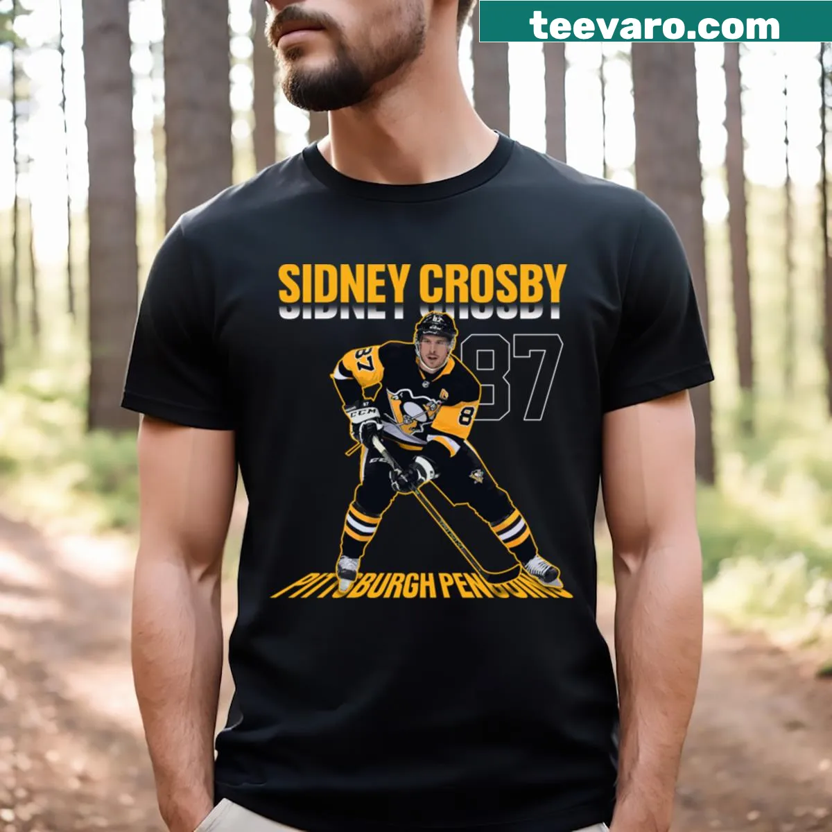Graphic of Sidney Crosby in a superstar pose on a t-shirt — on a men's t-shirt