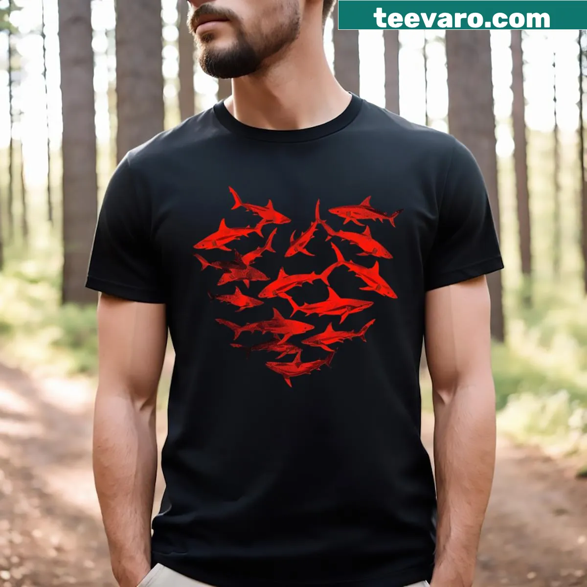 Minimalist silhouette design of sharks on a T-shirt. — on a men's t-shirt