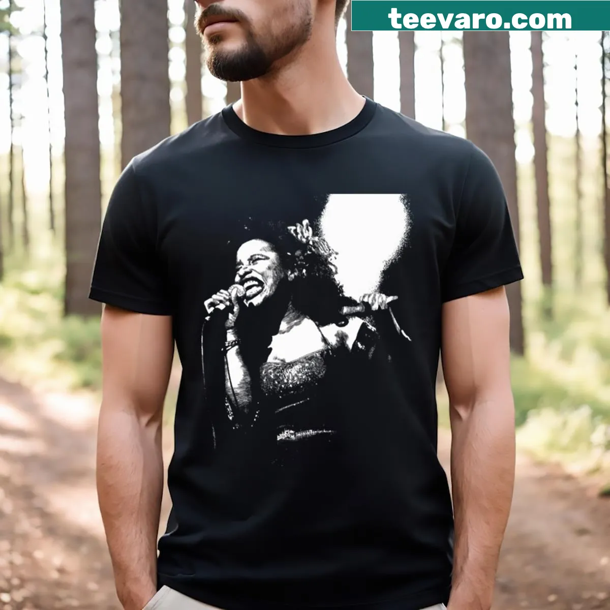 Heartwarming graphic of figures singing together on t-shirt — on a men's t-shirt
