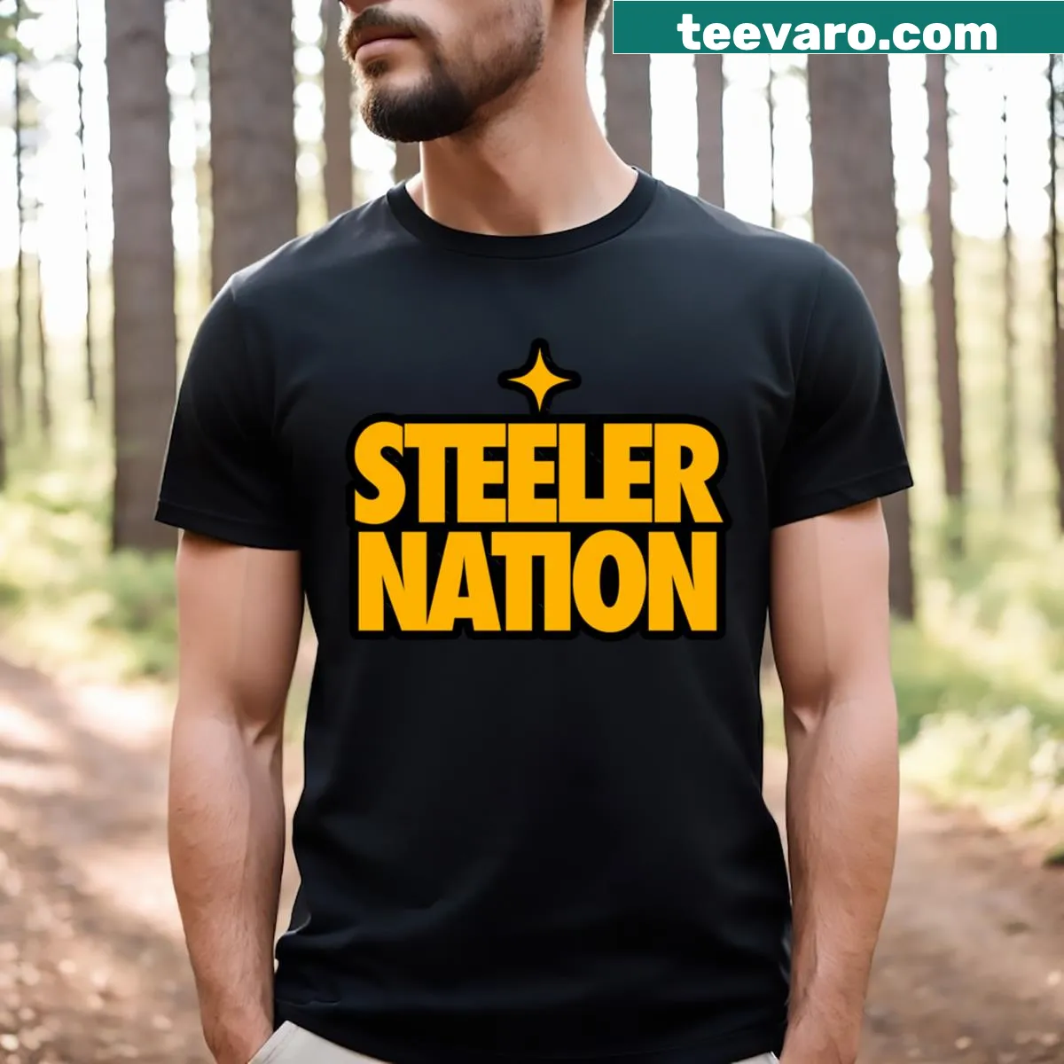 T-shirt featuring the iconic Steeler Nation logo — on a men's t-shirt