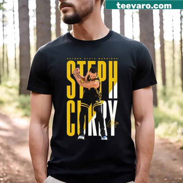 Celebratory Steph Curry golf t-shirt with dynamic typography