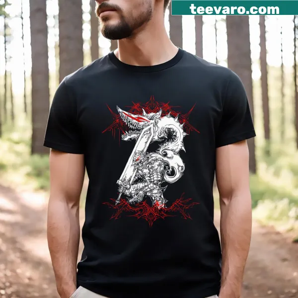 Illustrated Sword of Darkness graphic on a fantasy-themed t-shirt