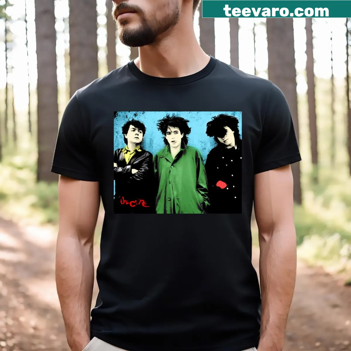 T-shirt featuring the iconic band name 'The Cure' — on a men's t-shirt