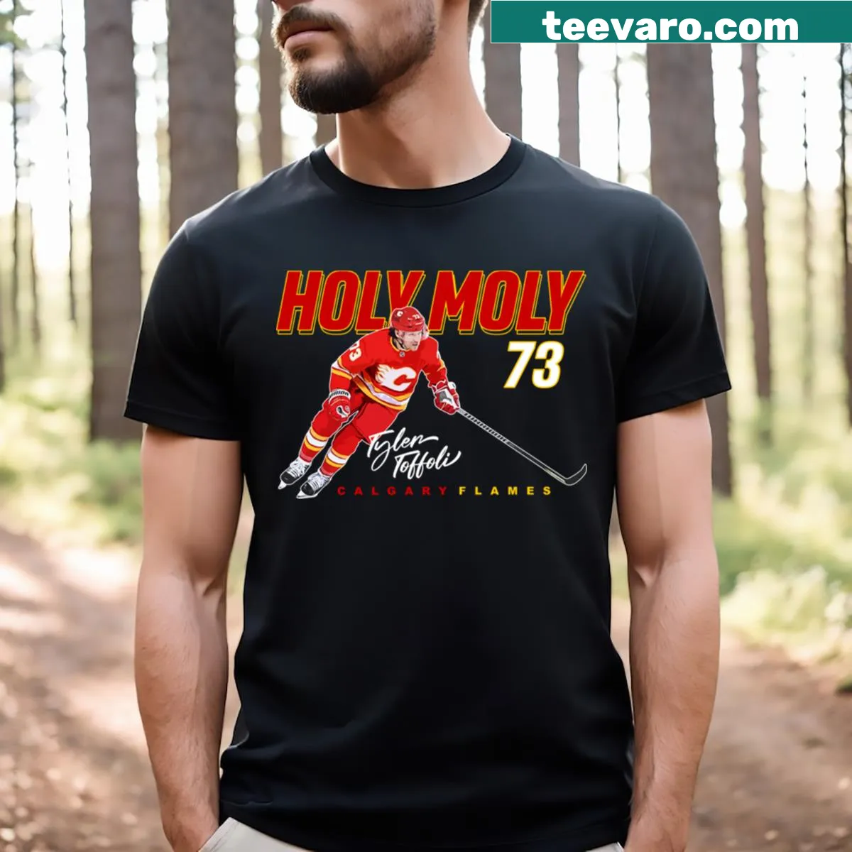 Funny hockey-themed T-shirt featuring Tyler Toffoli and the phrase 'Holy Moly' — on a men's t-shirt