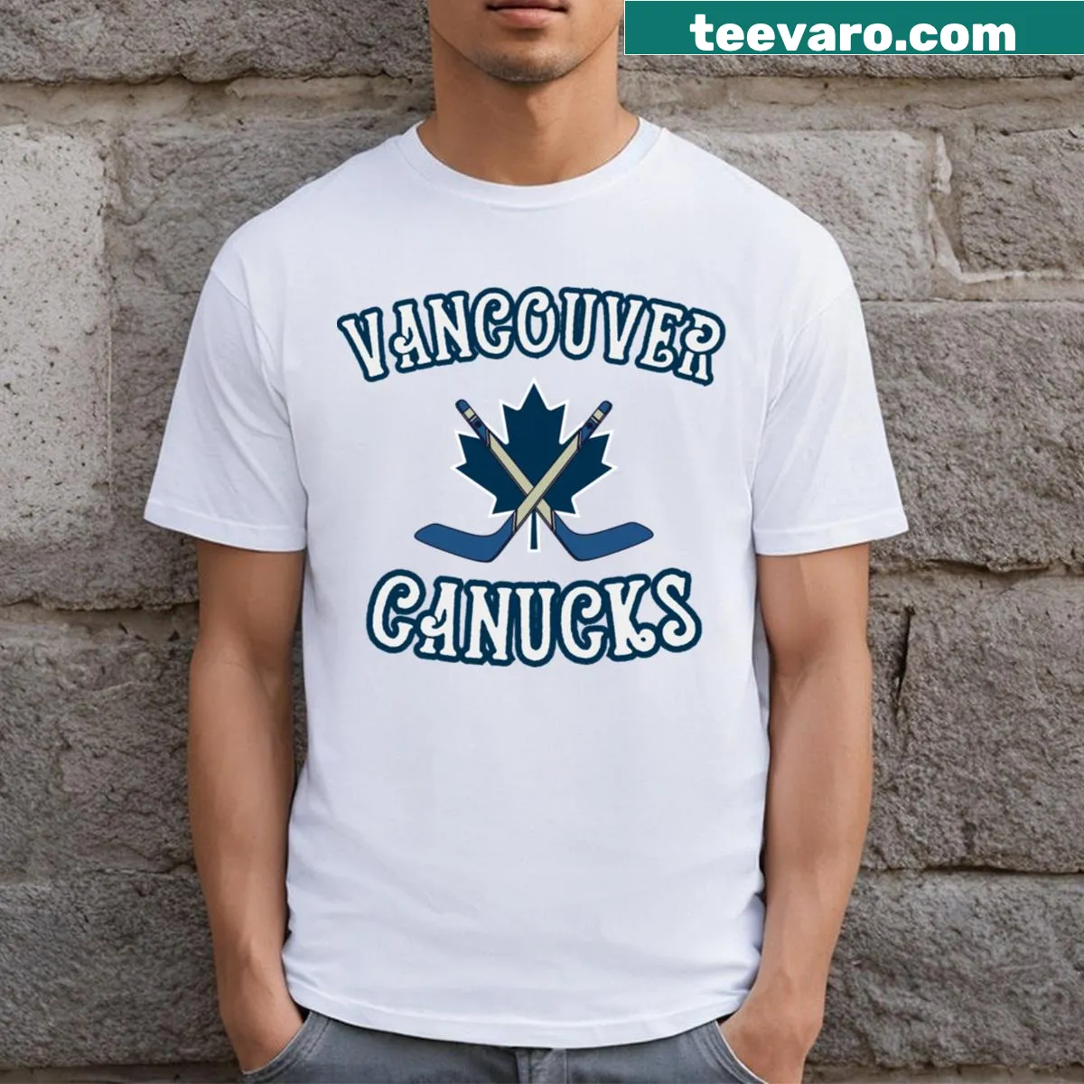 Vancouver Canucks t-shirt with bold lettering — on a men's t-shirt