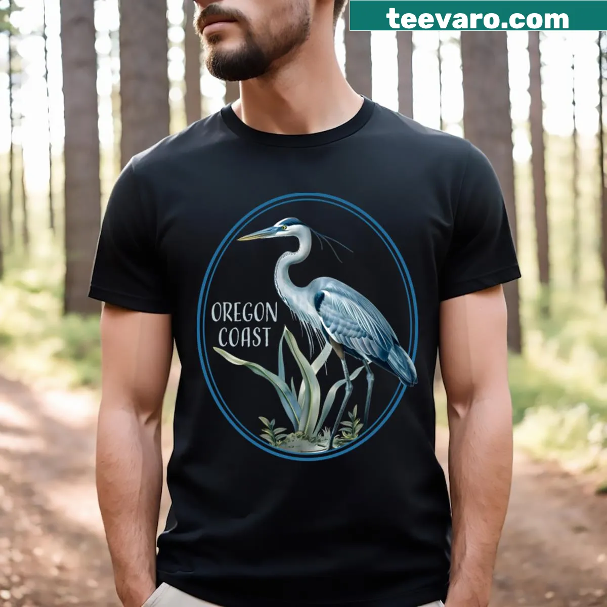 Illustration of heron birds representing bird watching along the coast — on a men's t-shirt