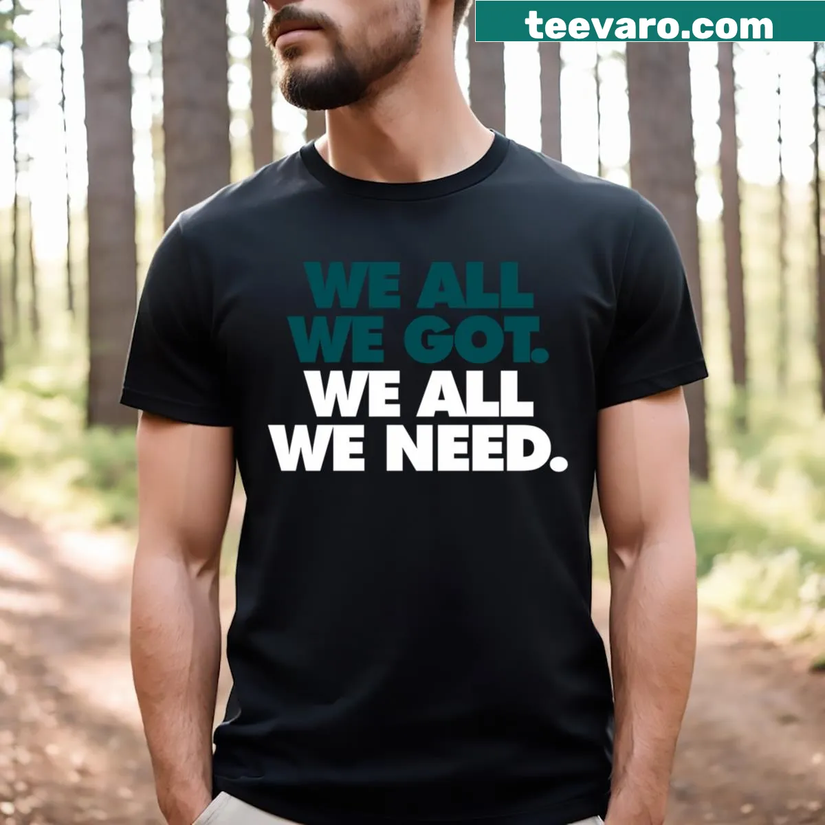 Inspirational typography design conveying unity and resilience — on a men's t-shirt