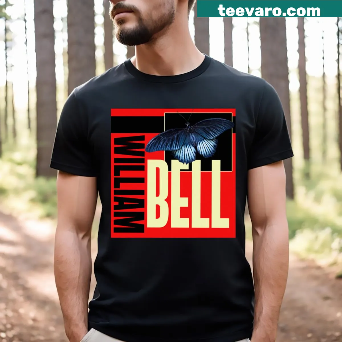 William Bell T-shirt with clean stylish typography — on a men's t-shirt