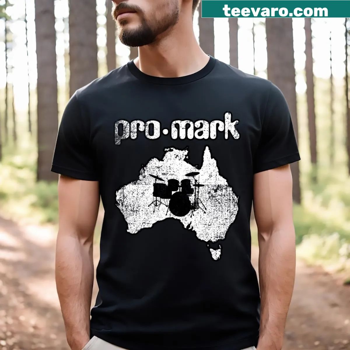 Australian map-themed drummer graphic t-shirt — on a men's t-shirt